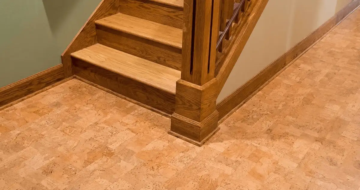 End of a staircase with cork flooring in Fort Wayne, IN